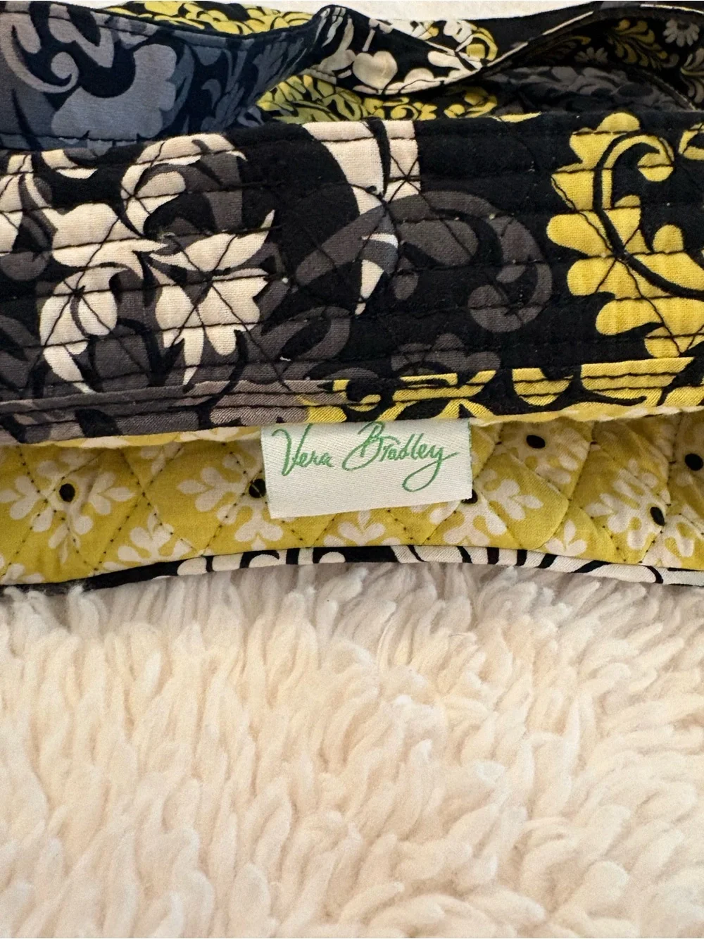 Vera Bradley Baroque Retired Print Quilted Shoulder Bag Black Gray Yellow Floral